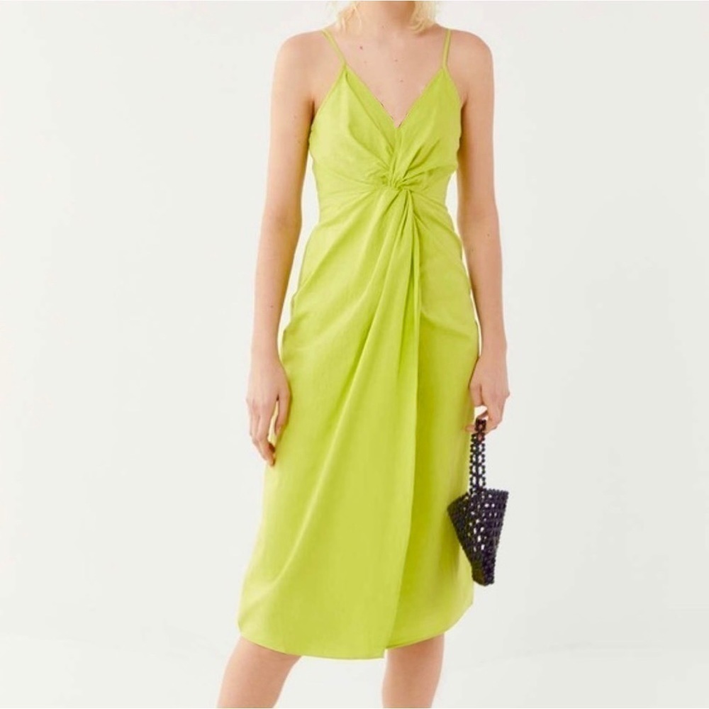 Urban Outfitters neon Lime Green Twist Midi dress bow tie